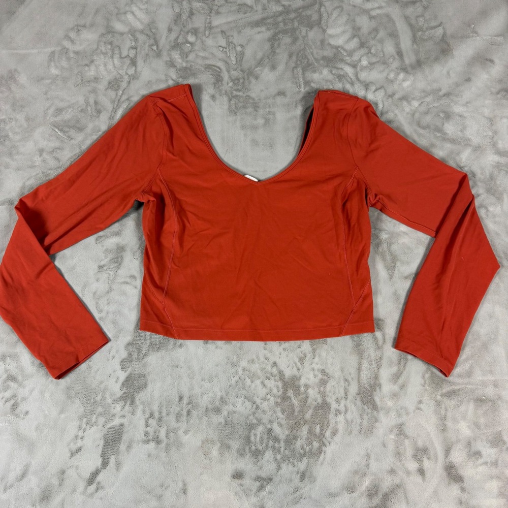 Lululemon Align Long Sleeve Shirt Size 12 Red Orange V-Neck Cropped Nulu Top